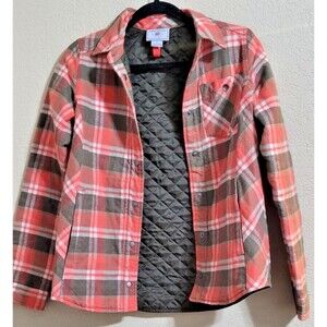 Obermeyer Teen Girl Avery Flannel Jacket Large Plaid Orange Granola Outdoor Hike